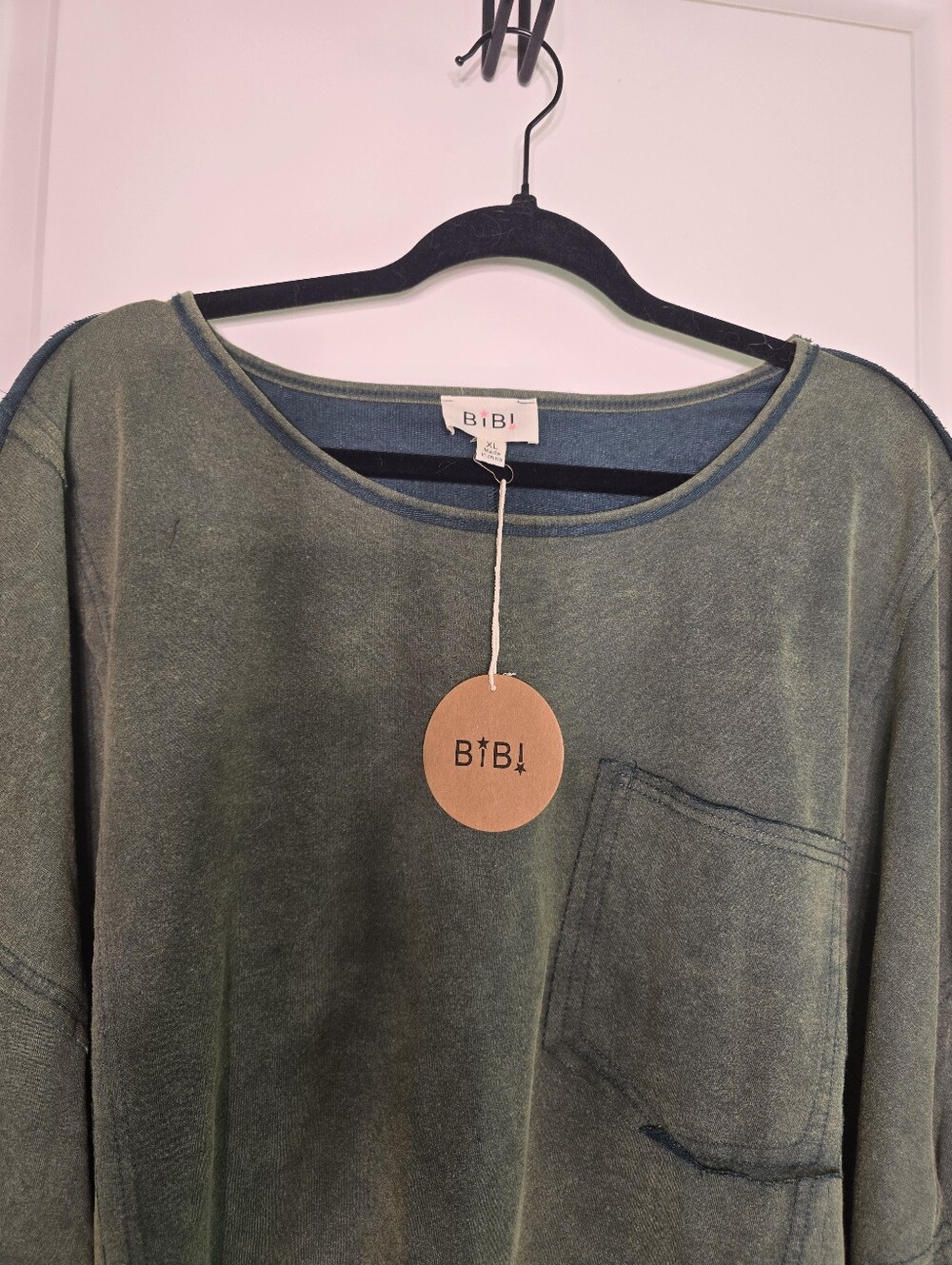 BIBI Olive Green Mixed-Media Pullover Oversized - Picture 7 of 9